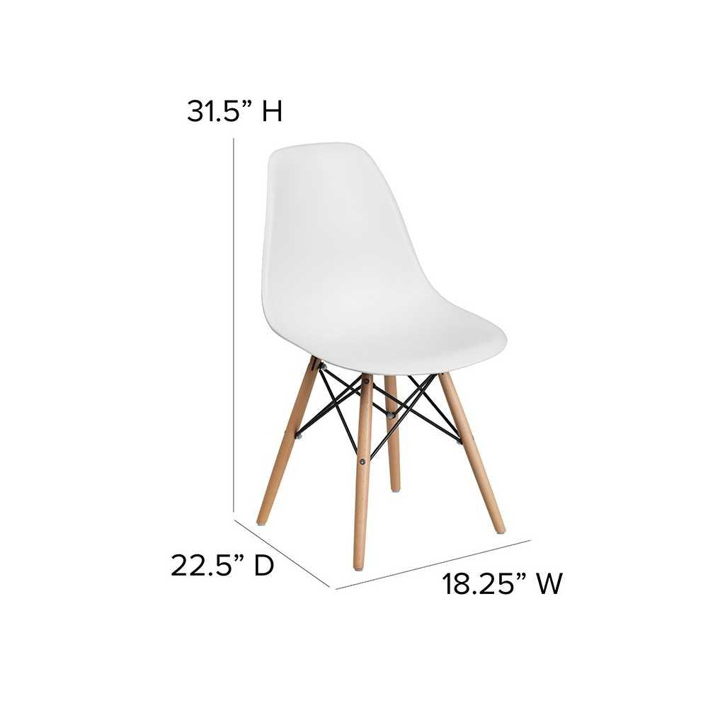 Elon Series White Plastic Chair with Wooden Legs