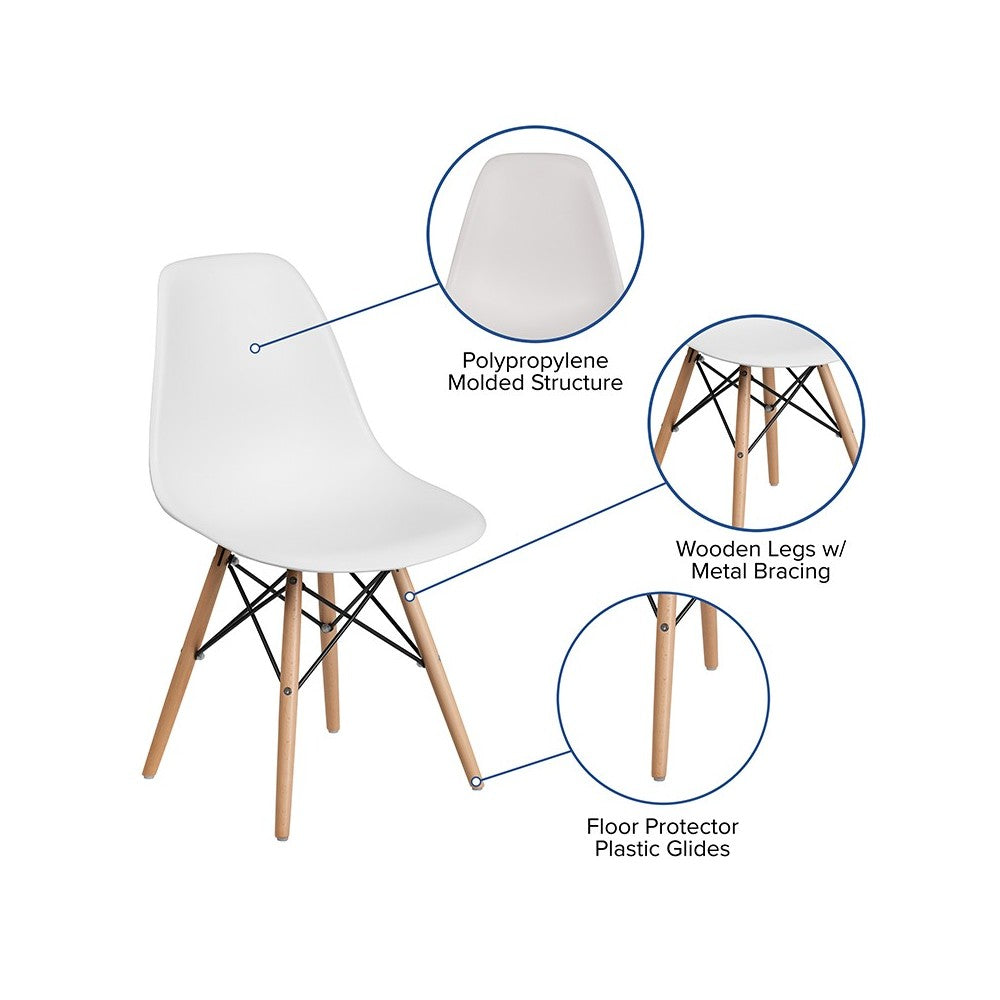 Elon Series White Plastic Chair with Wooden Legs
