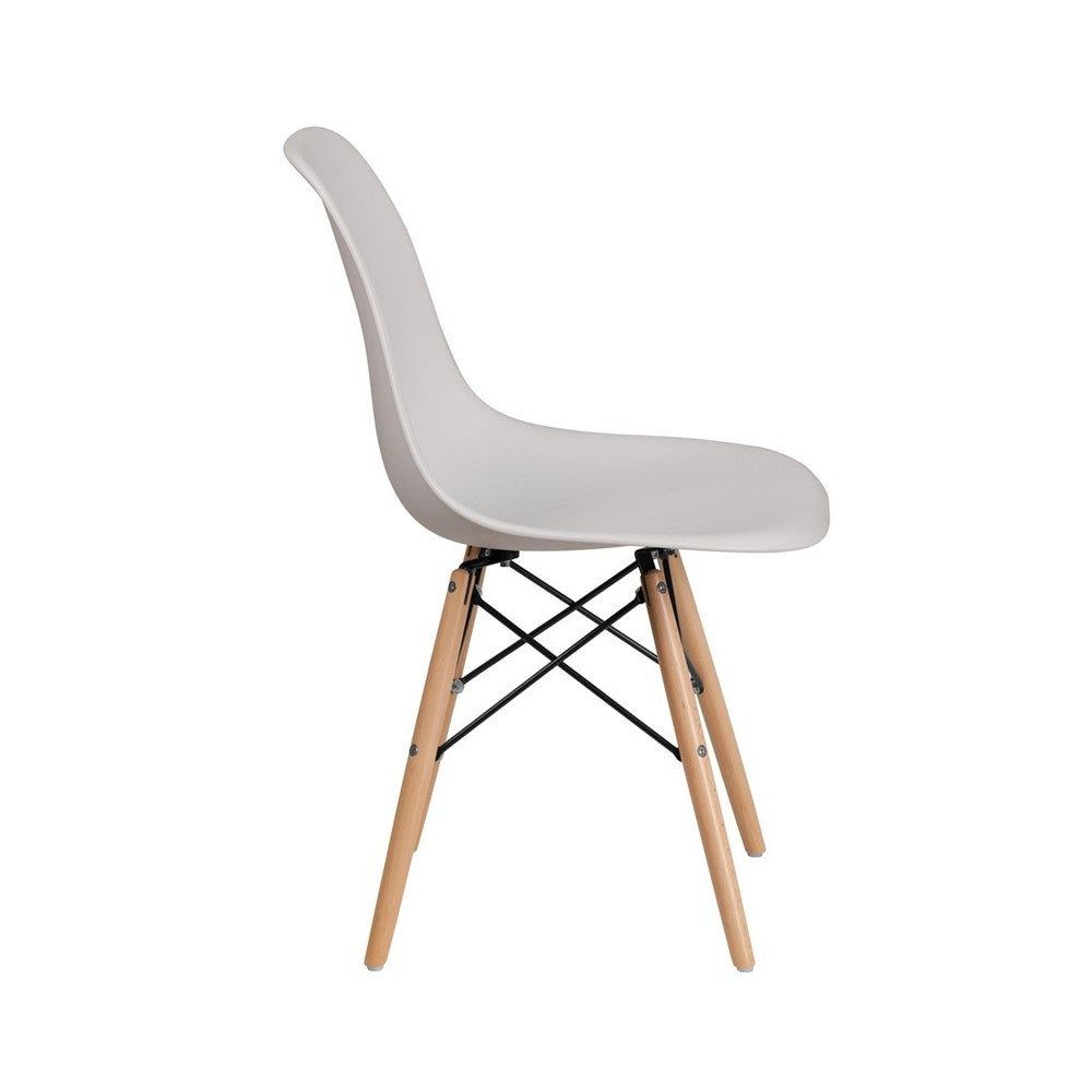 Elon Series White Plastic Chair with Wooden Legs