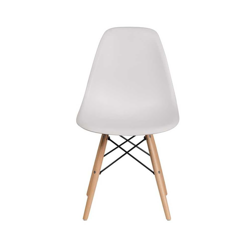 Elon Series White Plastic Chair with Wooden Legs