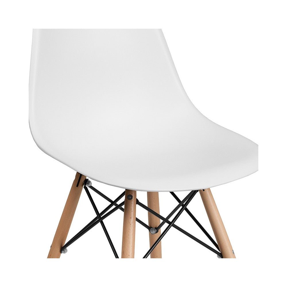 Elon Series White Plastic Chair with Wooden Legs