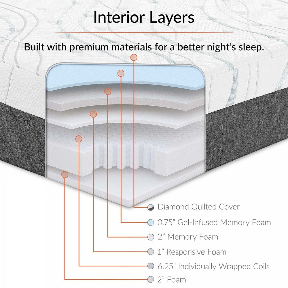 Elysse King CertiPUR-US Certified Foam 12" Gel Infused Hybrid Mattress