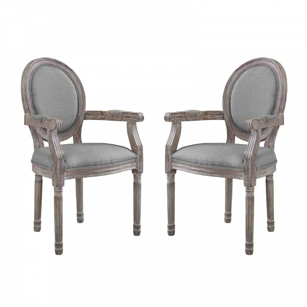 Emanate Dining Armchair Upholstered Fabric Set of 2, Light Gray