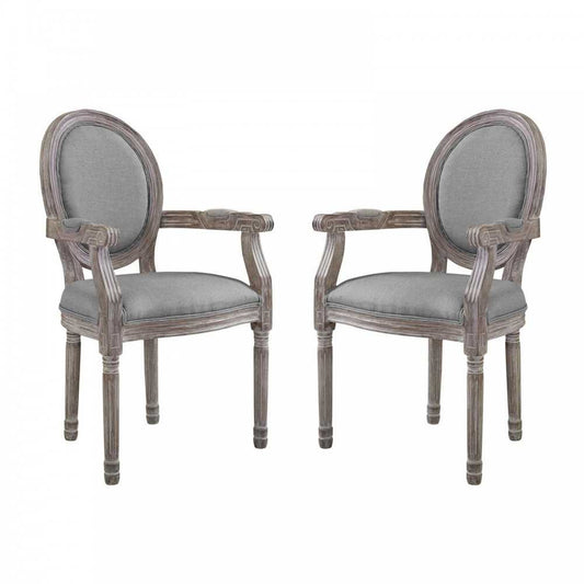 Emanate Dining Armchair Upholstered Fabric Set of 2, Light Gray