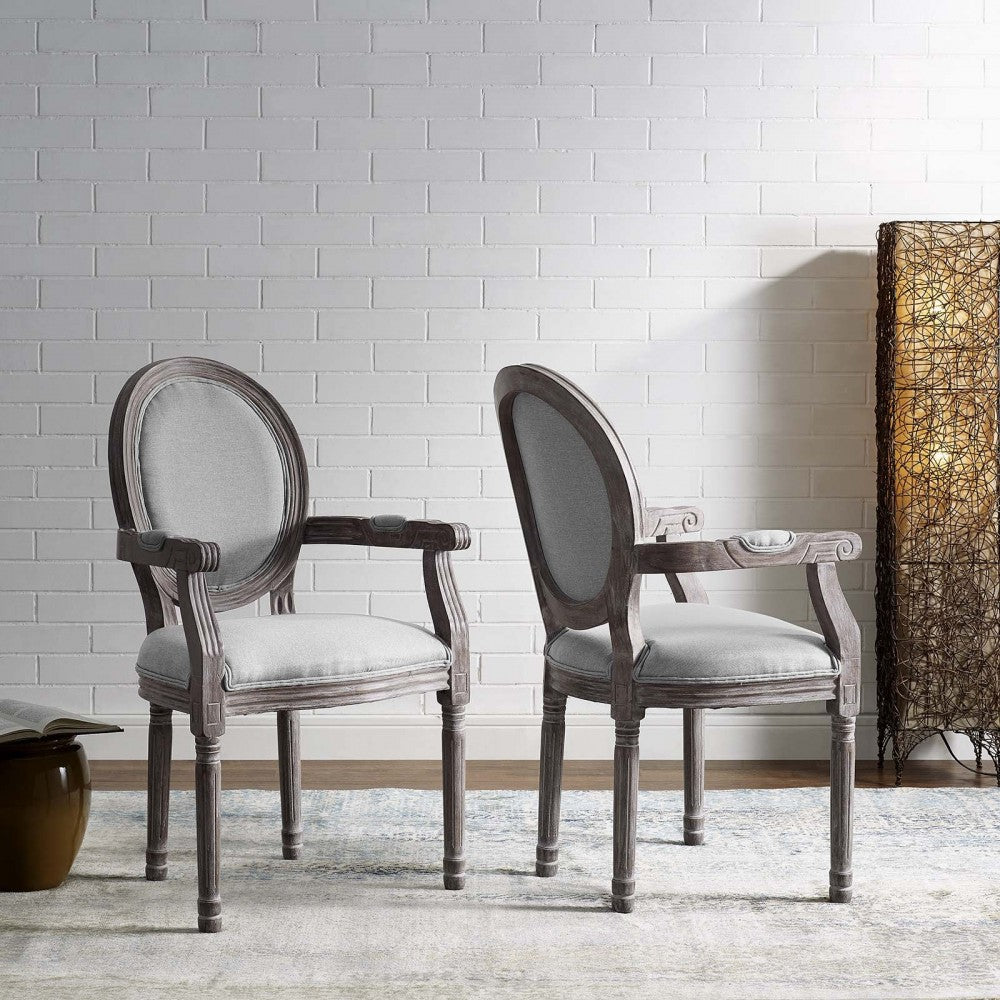 Emanate Dining Armchair Upholstered Fabric Set of 2, Light Gray