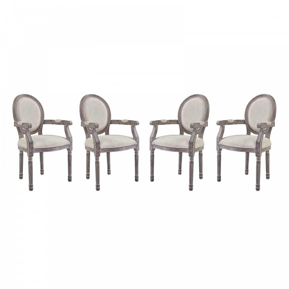 Emanate Dining Armchair Upholstered Fabric Set of 4, Beige