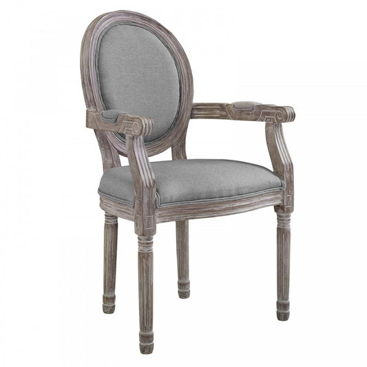 Emanate Vintage French Upholstered Fabric Dining Armchair, Light Gray