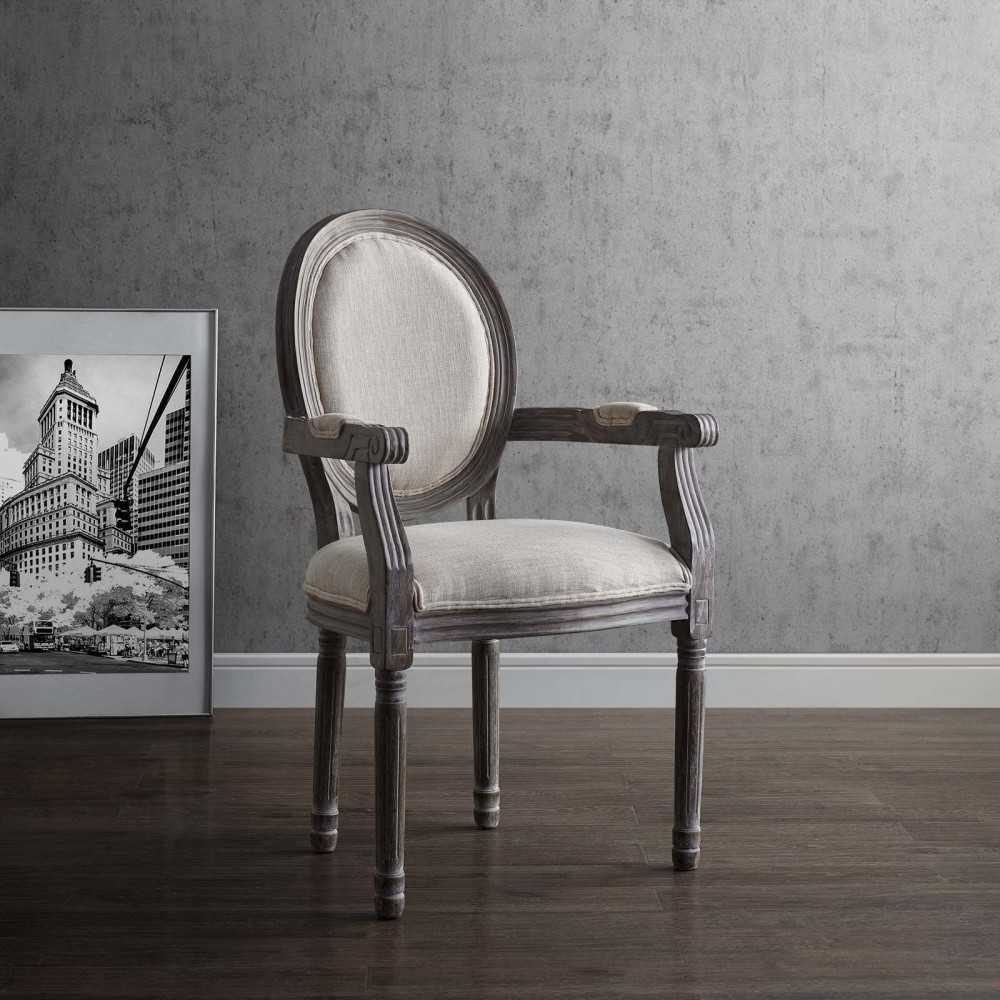 Emanate Vintage French Upholstered Fabric Dining Armchair, Beige