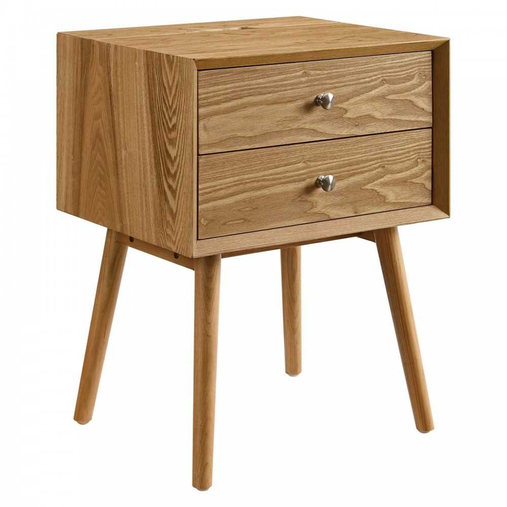 Ember Wood Nightstand With USB Ports, Natural Natural