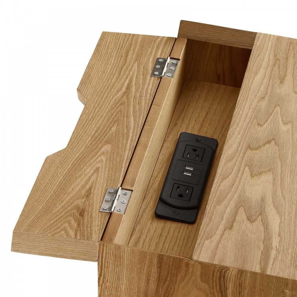 Ember Wood Nightstand With USB Ports, Natural Natural