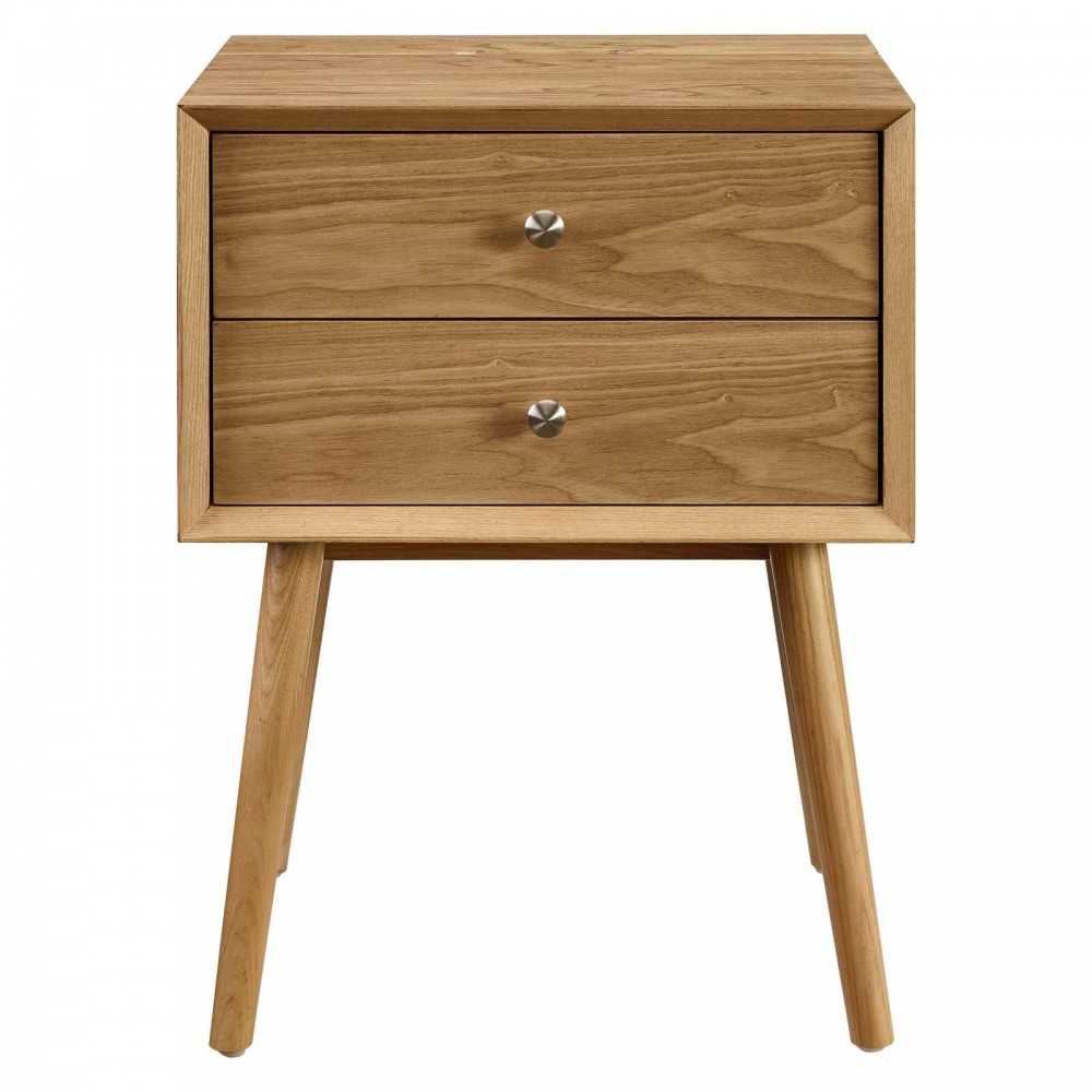 Ember Wood Nightstand With USB Ports, Natural Natural