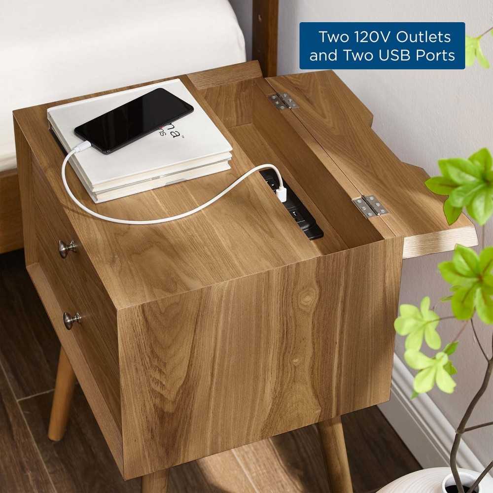 Ember Wood Nightstand With USB Ports, Natural Natural