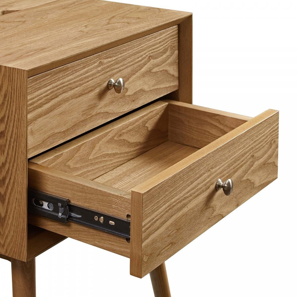 Ember Wood Nightstand With USB Ports, Natural Natural