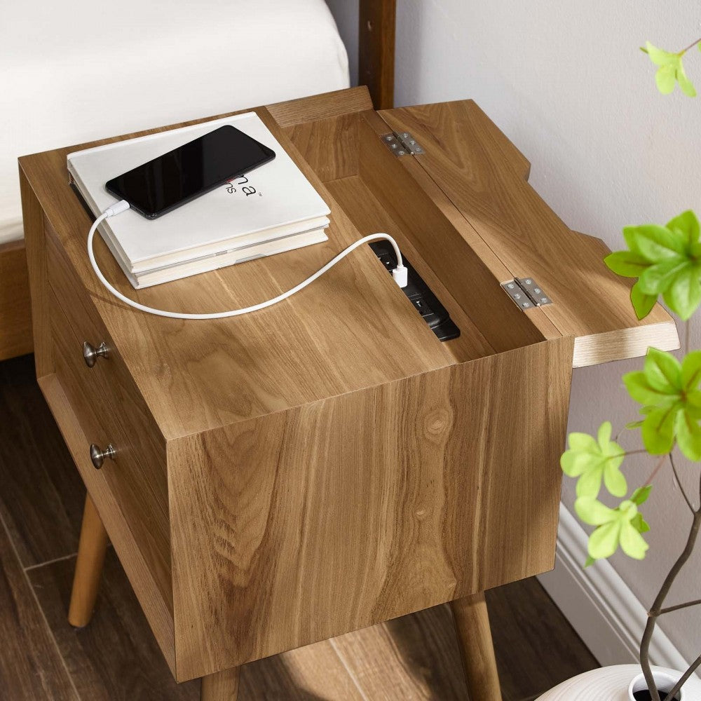 Ember Wood Nightstand With USB Ports, Natural Natural