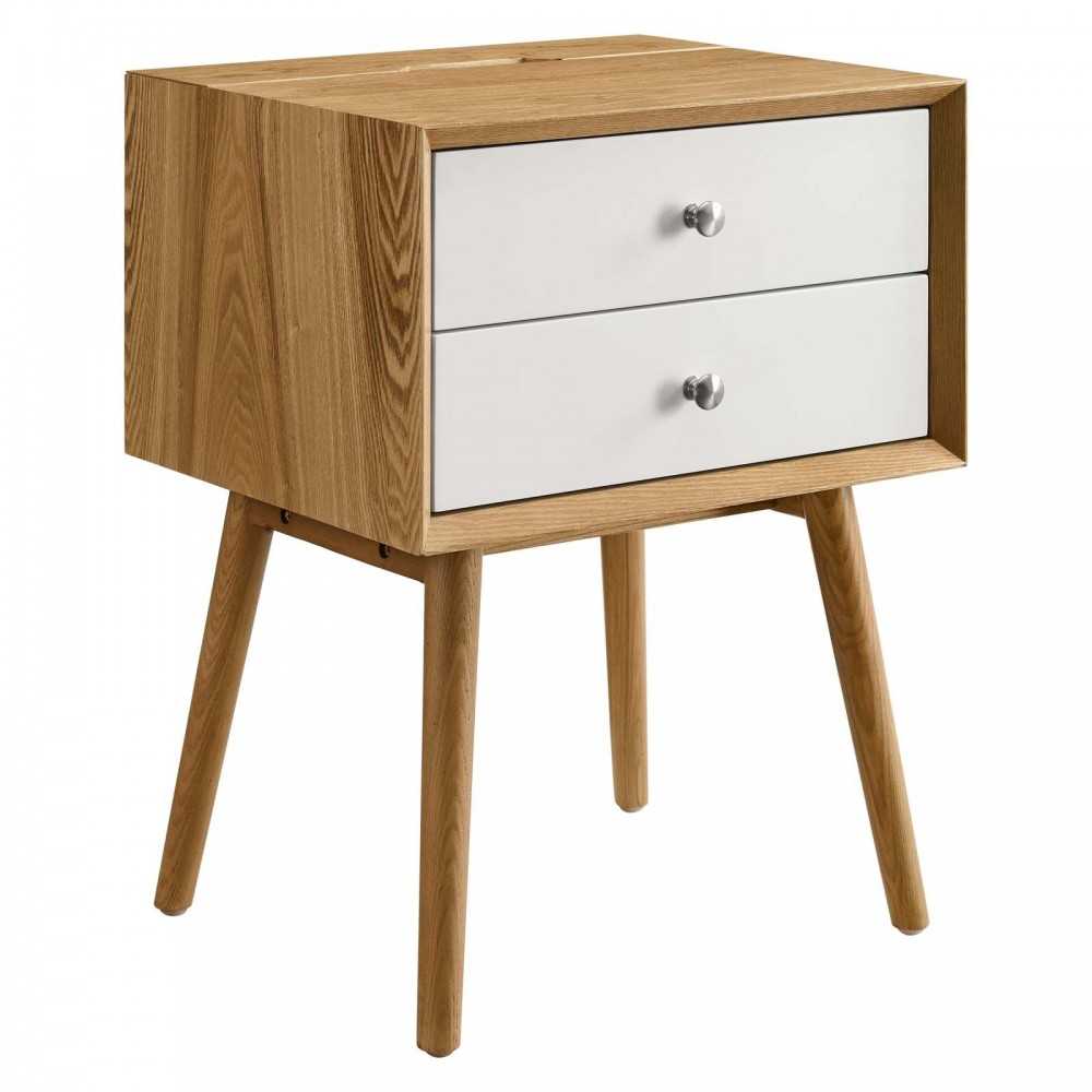 Ember Wood Nightstand With USB Ports, Natural White