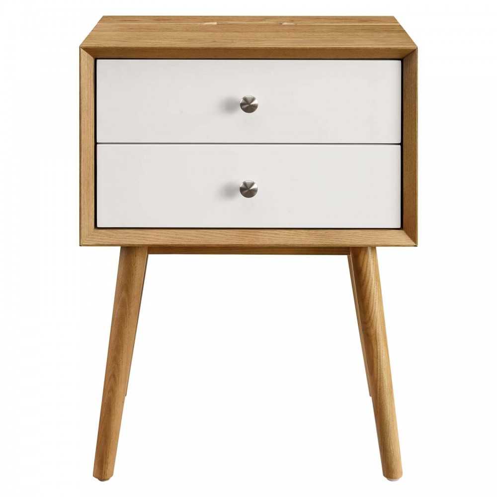 Ember Wood Nightstand With USB Ports, Natural White