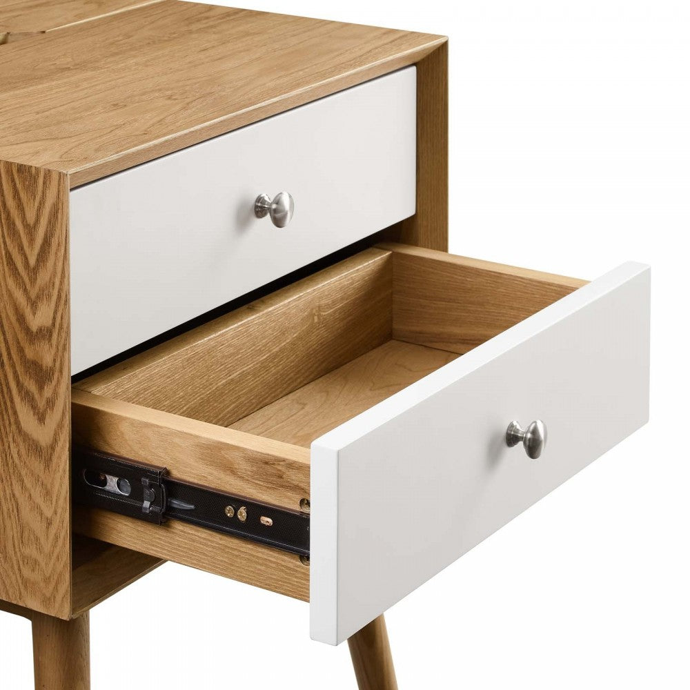 Ember Wood Nightstand With USB Ports, Natural White