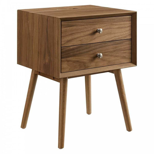 Ember Wood Nightstand With USB Ports, Walnut Walnut