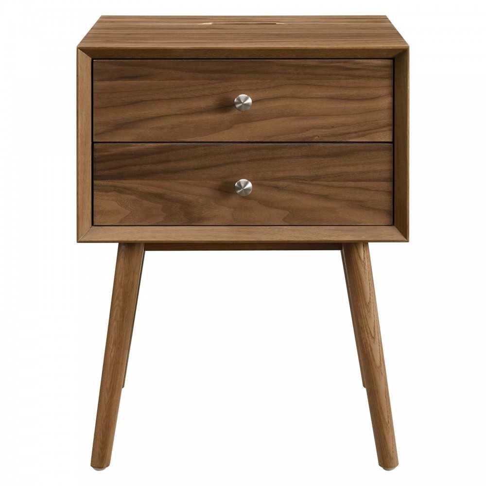 Ember Wood Nightstand With USB Ports, Walnut Walnut