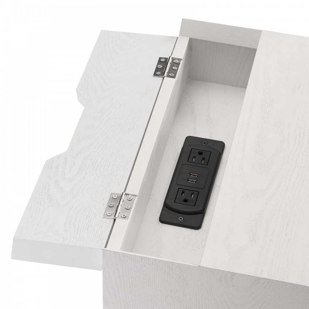 Ember Wood Nightstand With USB Ports, White White