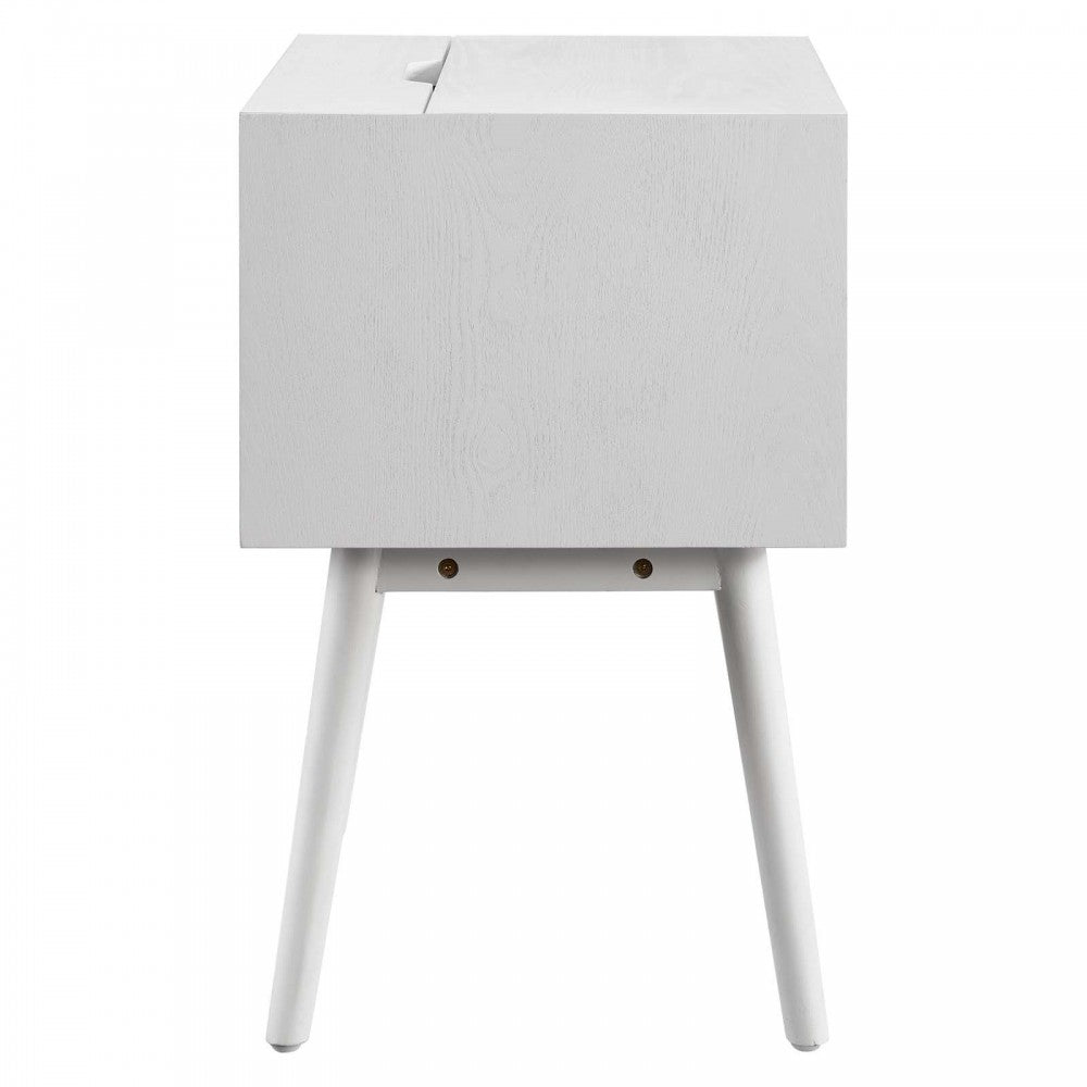 Ember Wood Nightstand With USB Ports, White White