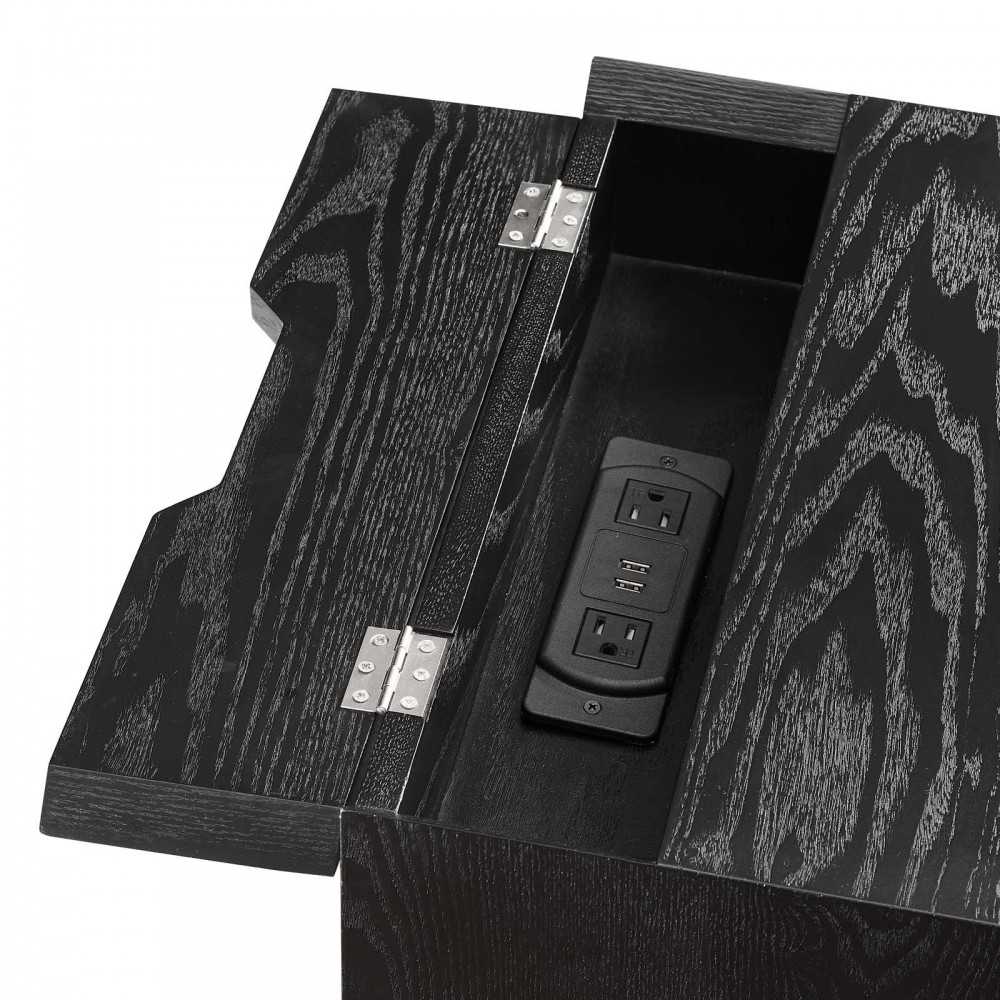 Ember Wood Nightstand With USB Ports, Black Black