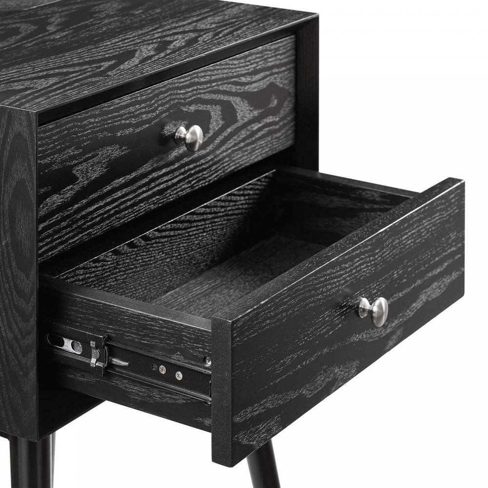 Ember Wood Nightstand With USB Ports, Black Black