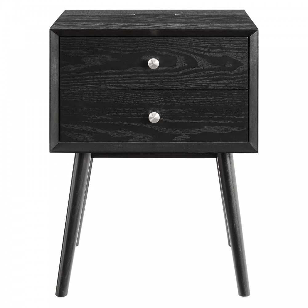 Ember Wood Nightstand With USB Ports, Black Black