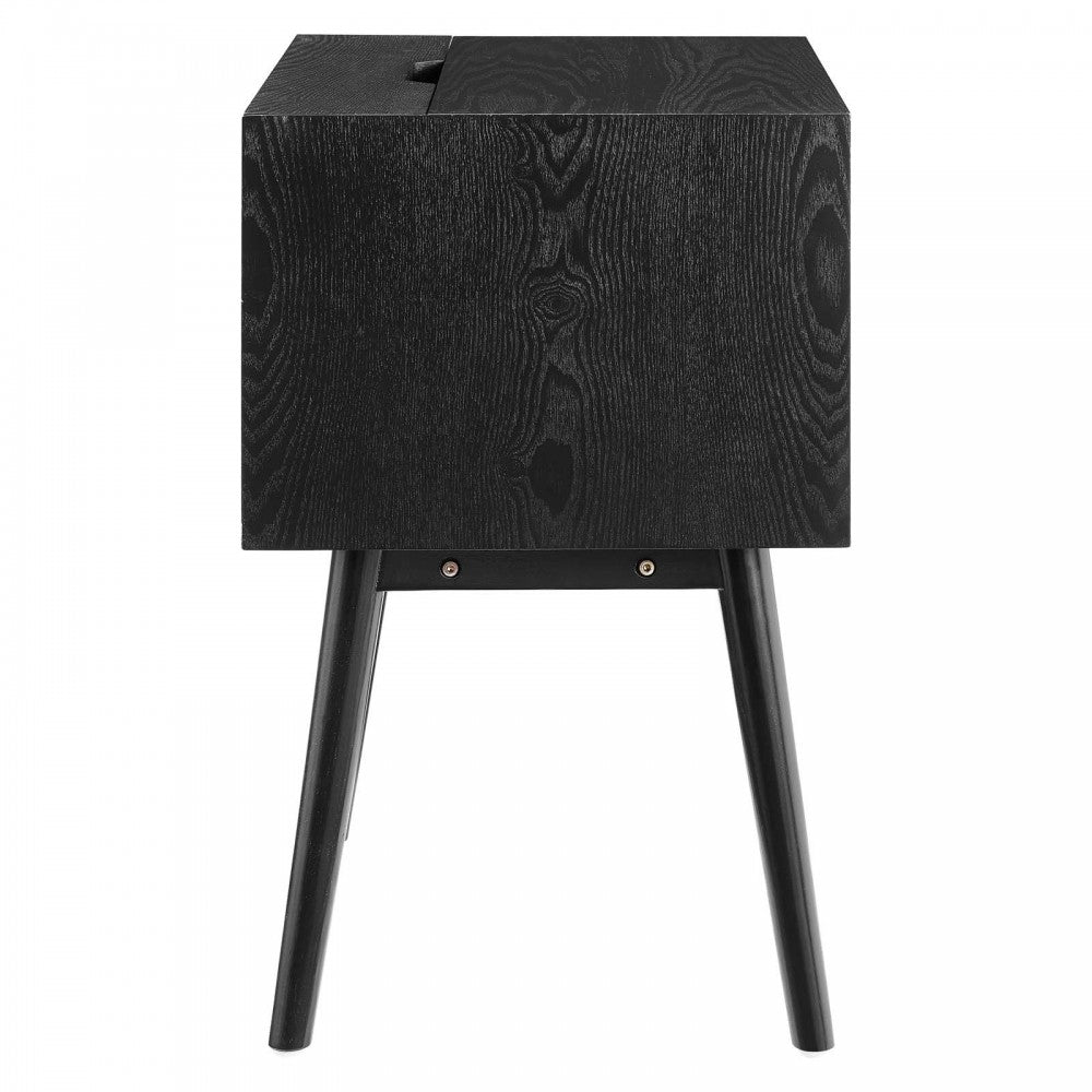 Ember Wood Nightstand With USB Ports, Black Black