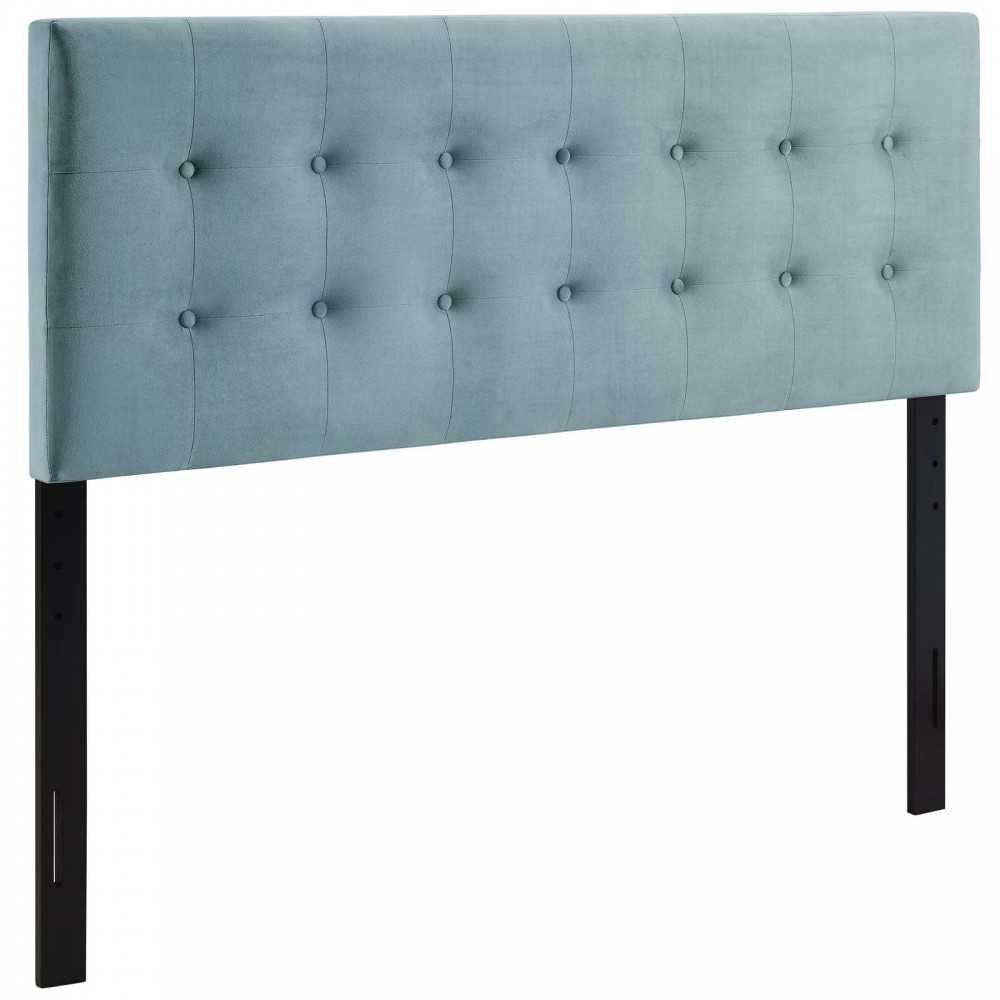 Emily Full Biscuit Tufted Performance Velvet Headboard, Light Blue