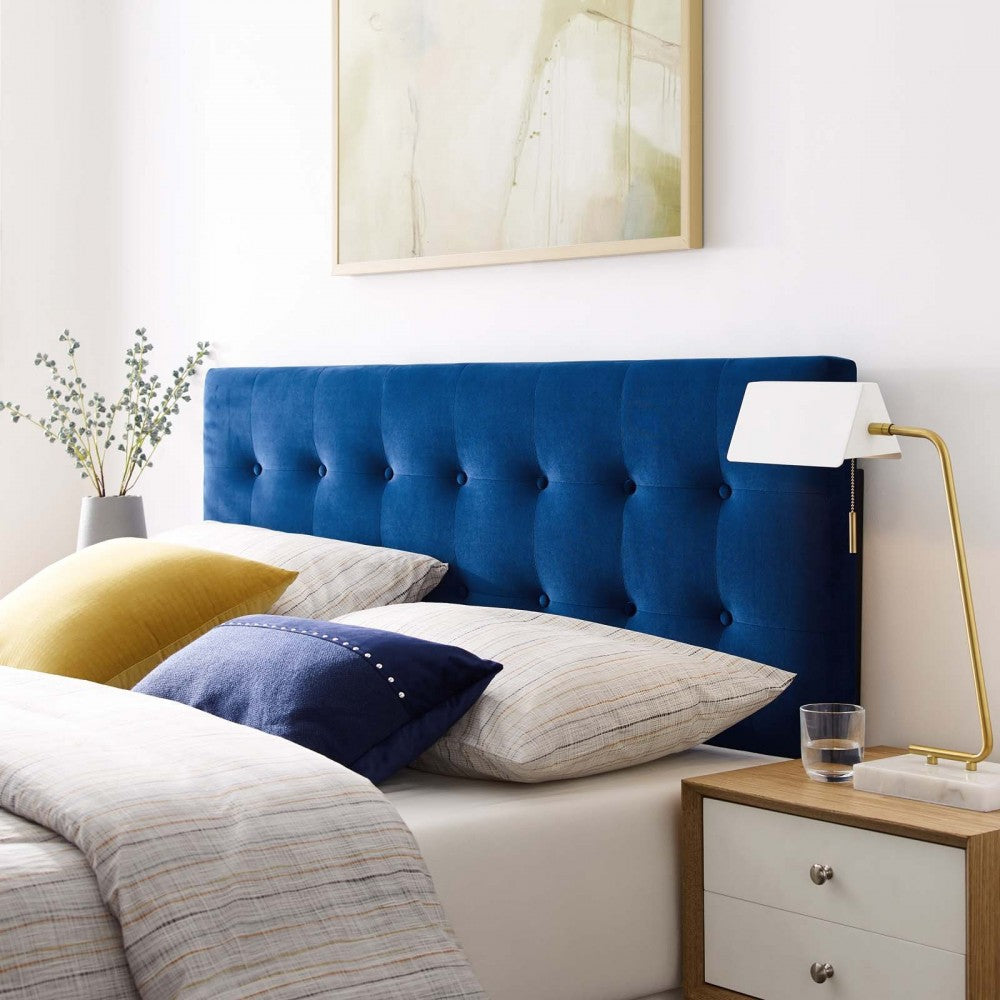 Emily Full Biscuit Tufted Performance Velvet Headboard, Navy