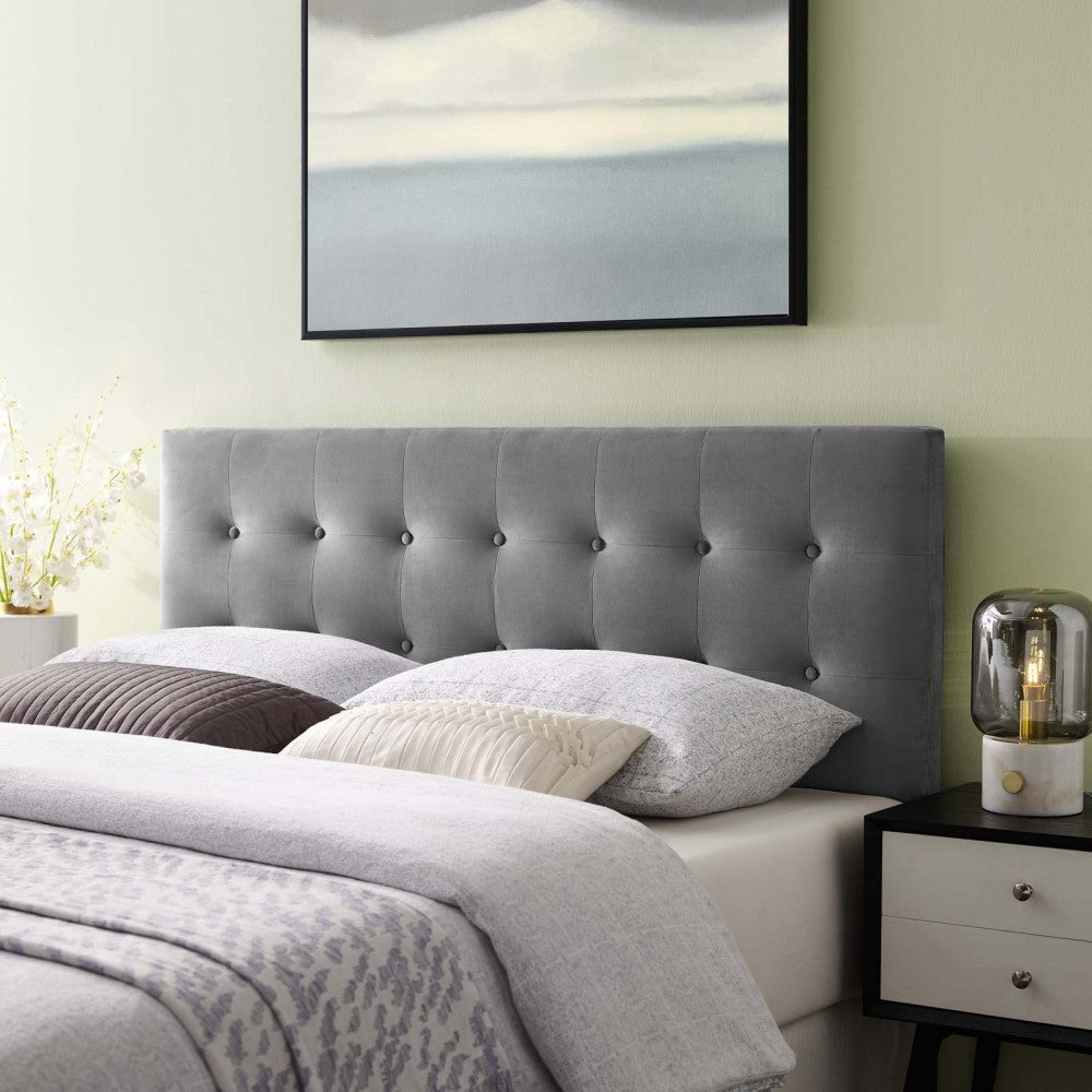 Emily Full Biscuit Tufted Performance Velvet Headboard, Gray