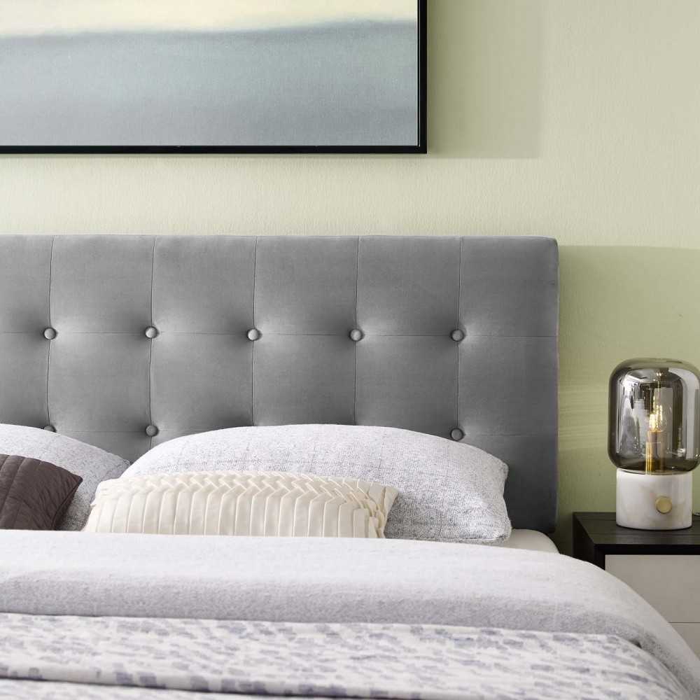 Emily Full Biscuit Tufted Performance Velvet Headboard, Gray