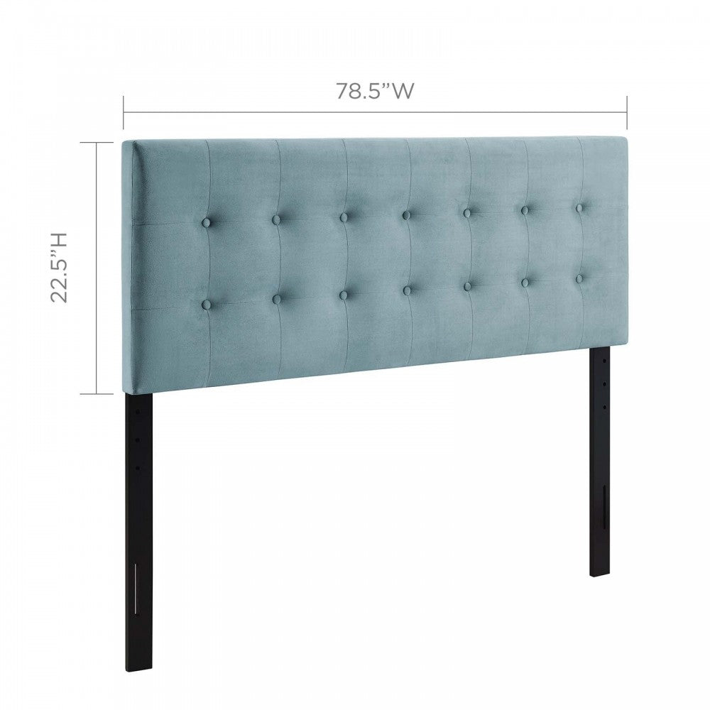 Emily King Biscuit Tufted Performance Velvet Headboard, Light Blue