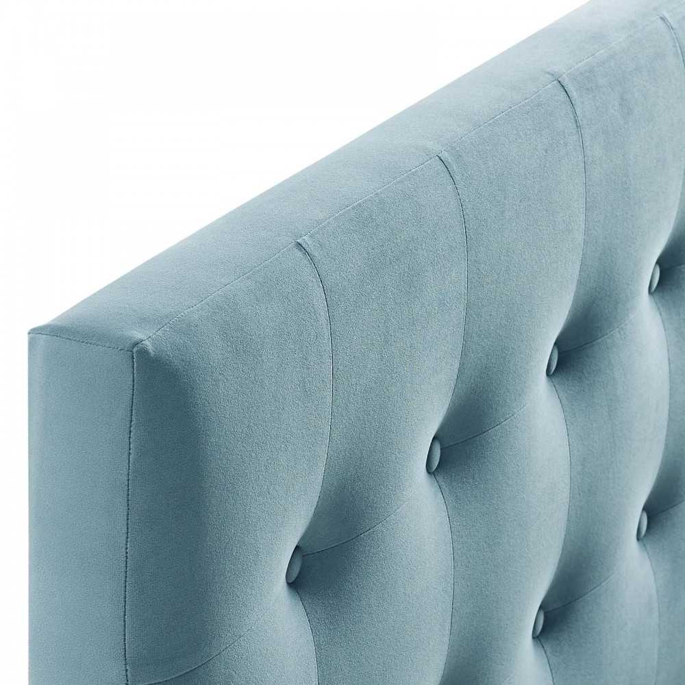 Emily King Biscuit Tufted Performance Velvet Headboard, Light Blue