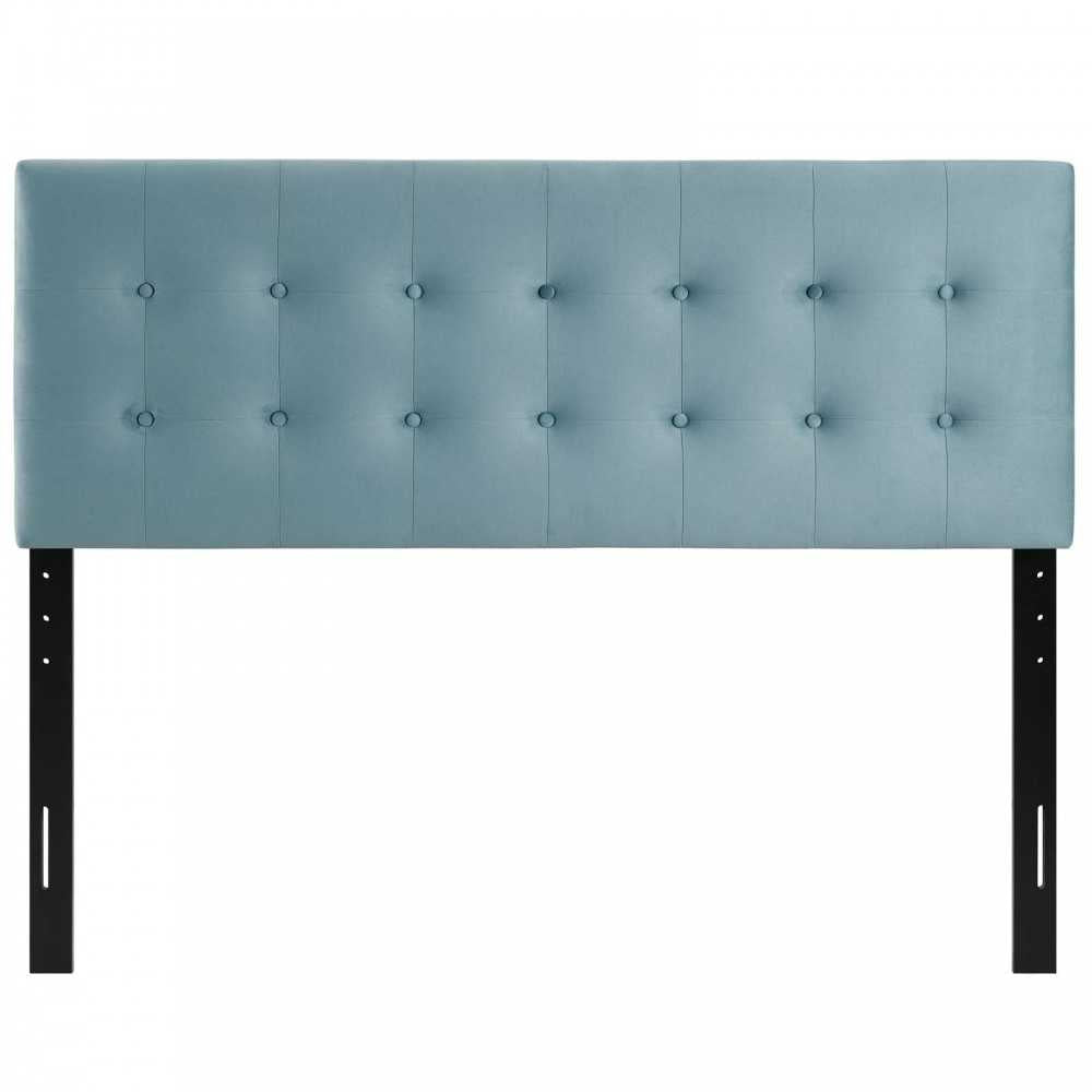Emily King Biscuit Tufted Performance Velvet Headboard, Light Blue