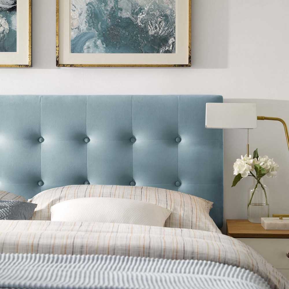 Emily King Biscuit Tufted Performance Velvet Headboard, Light Blue