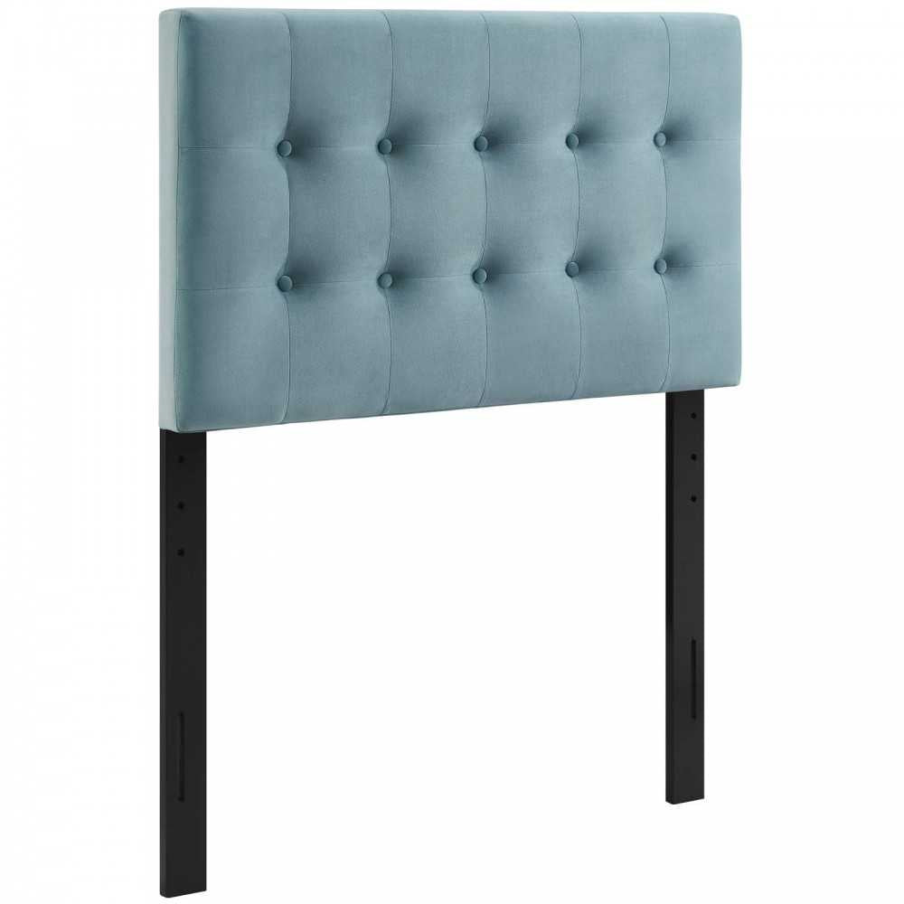 Emily Twin Biscuit Tufted Performance Velvet Headboard, Light Blue