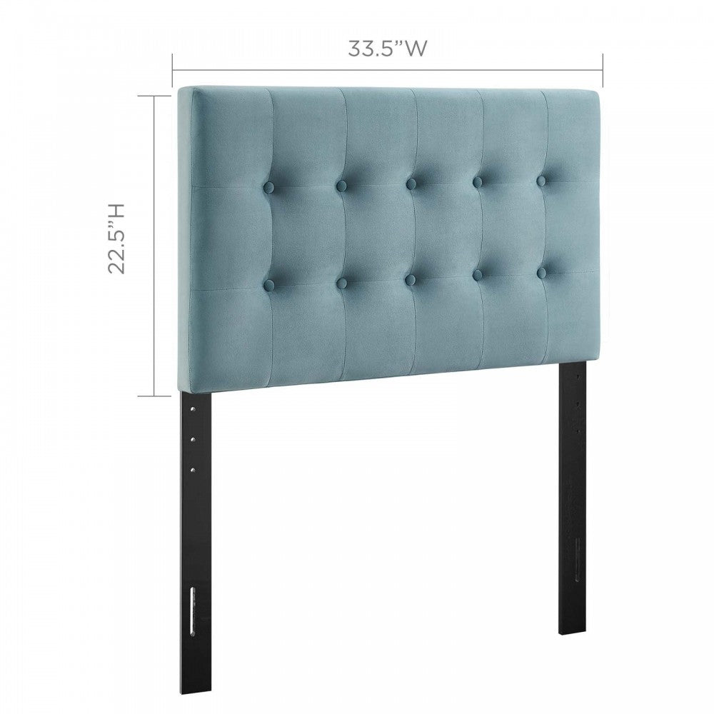 Emily Twin Biscuit Tufted Performance Velvet Headboard, Light Blue