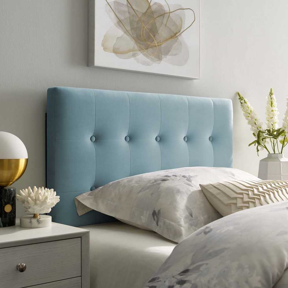 Emily Twin Biscuit Tufted Performance Velvet Headboard, Light Blue