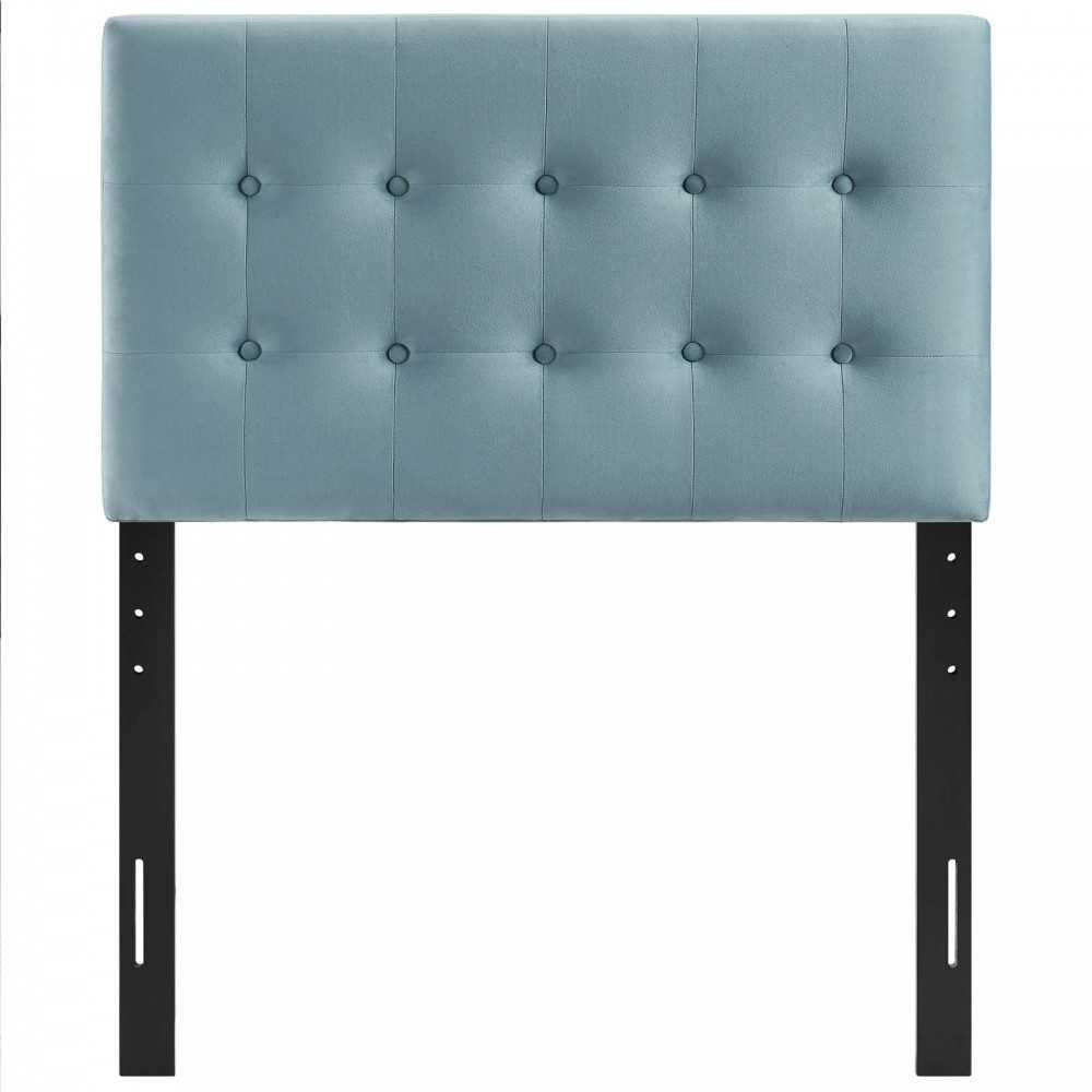 Emily Twin Biscuit Tufted Performance Velvet Headboard, Light Blue