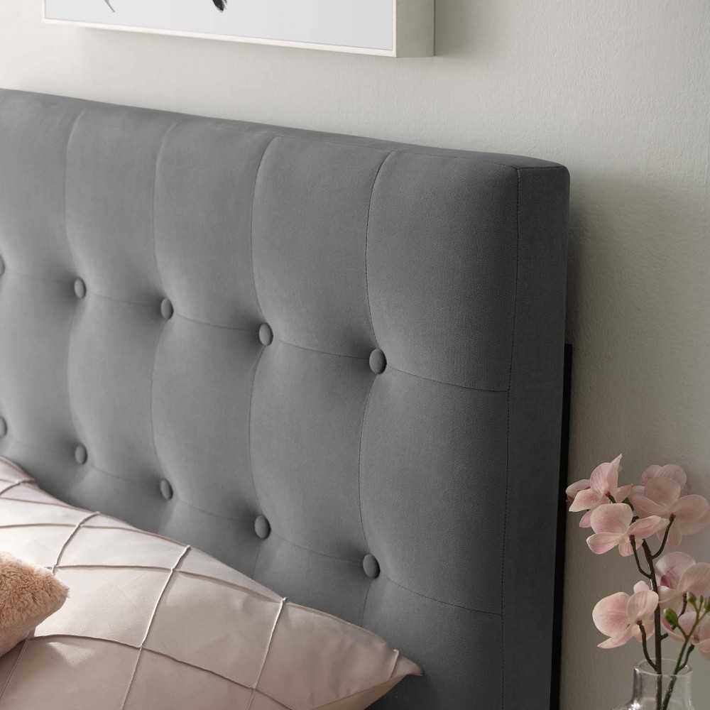 Emily Twin Biscuit Tufted Performance Velvet Headboard, Gray