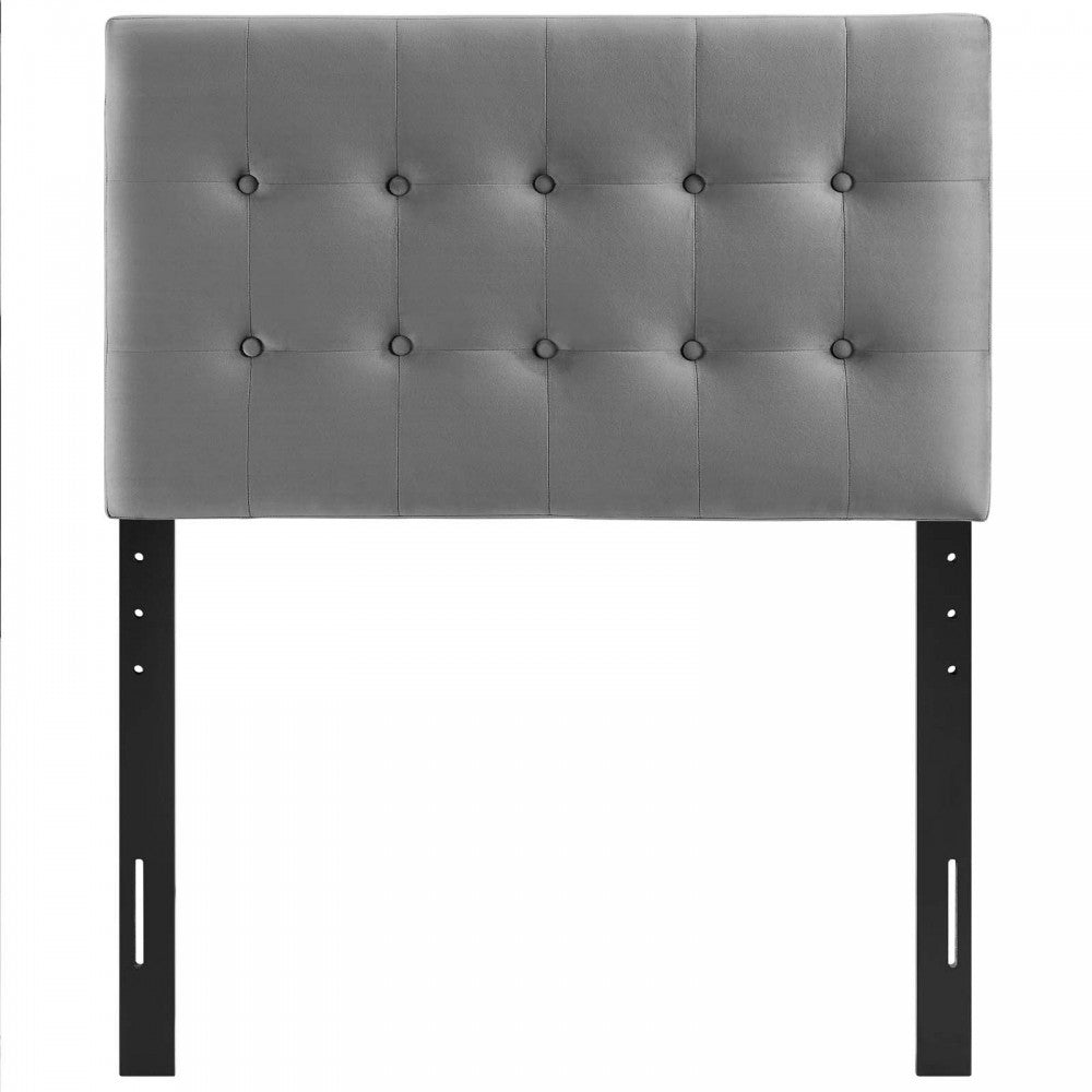 Emily Twin Biscuit Tufted Performance Velvet Headboard, Gray