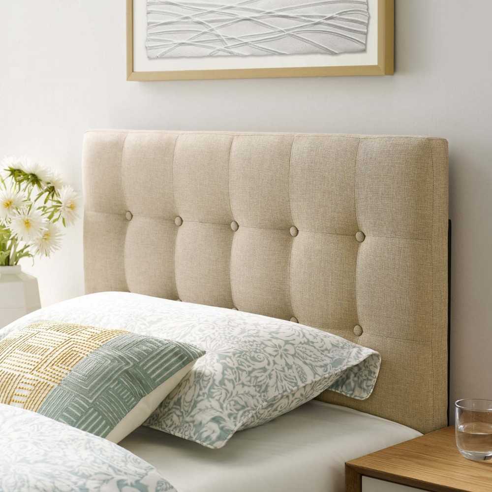 Emily Twin Upholstered Fabric Headboard, Beige