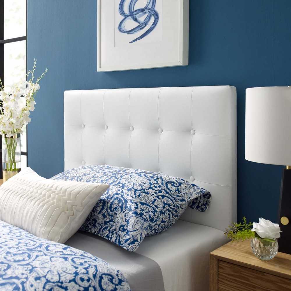 Emily Twin Upholstered Vinyl Headboard, White