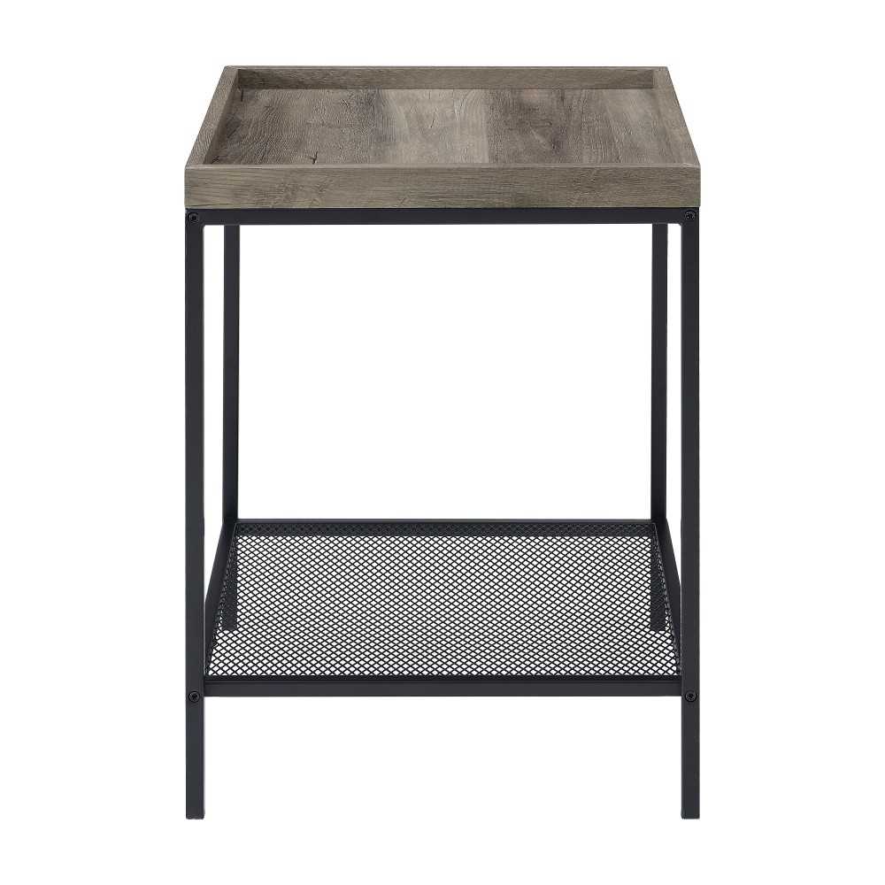 Emma 18" Square Tray Side Table with Mesh Metal Shelf - Gray Wash
