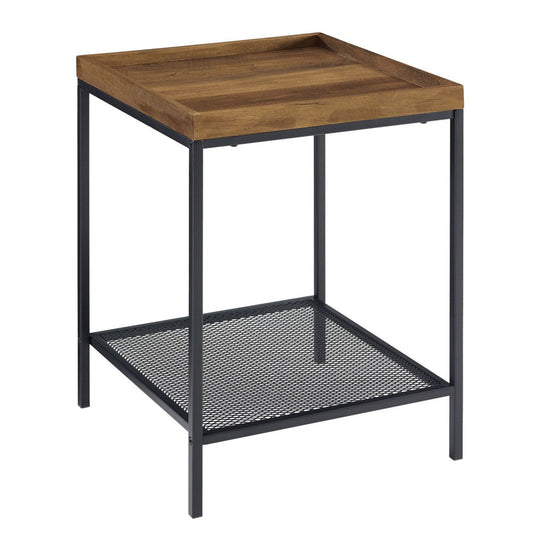 Emma 18" Square Tray Side Table with Mesh Metal Shelf - Rustic Oak