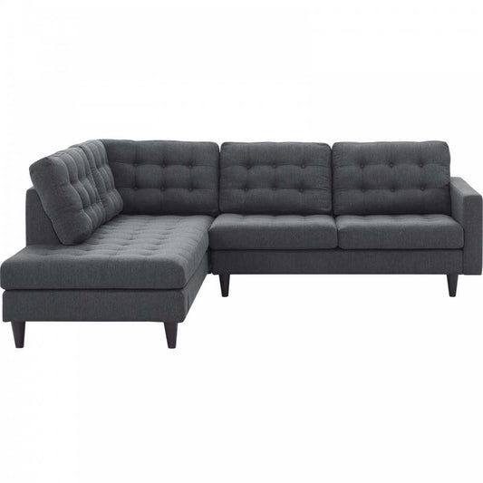 Empress 2 Piece Upholstered Fabric Left Facing Bumper Sectional, Gray