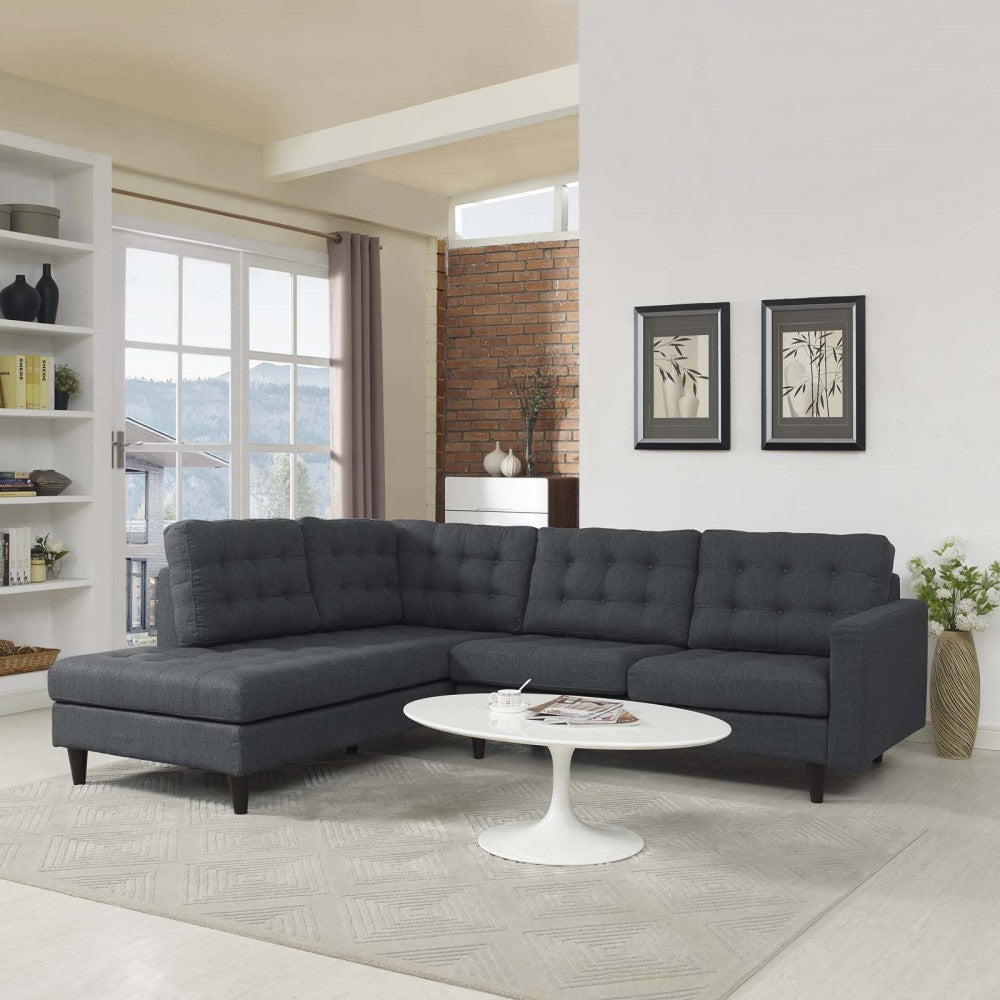 Empress 2 Piece Upholstered Fabric Left Facing Bumper Sectional, Gray