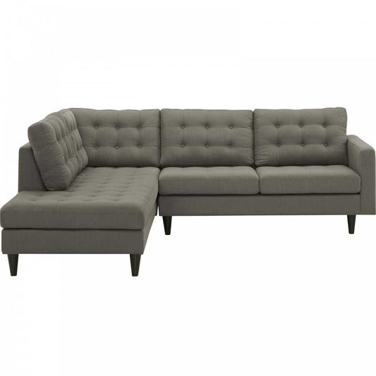 Empress 2 Piece Upholstered Fabric Left Facing Bumper Sectional, Granite